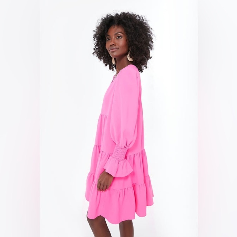Pomander Place Kenzo Dress NWT XS Hot Pink Tiered Mini Crepe Tuckernuck - Picture 11 of 15
